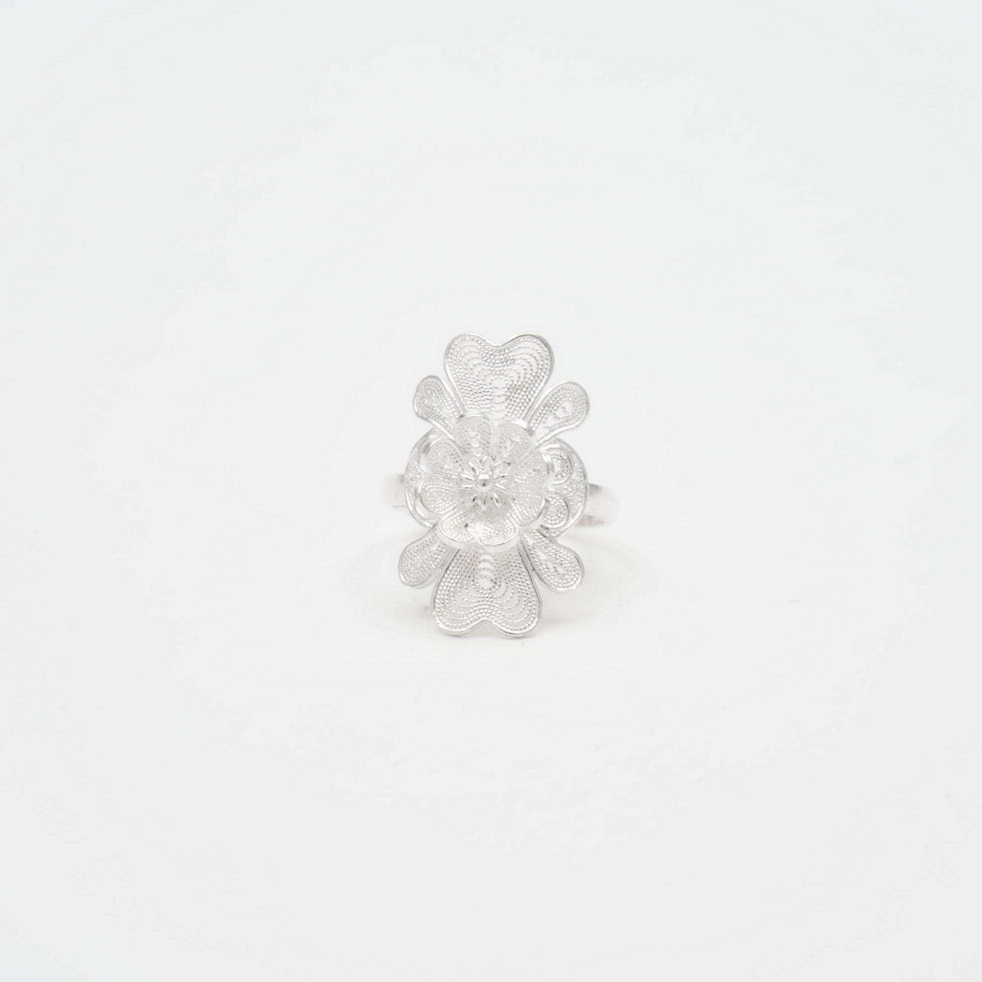 Peony Silver Filigree Ring
