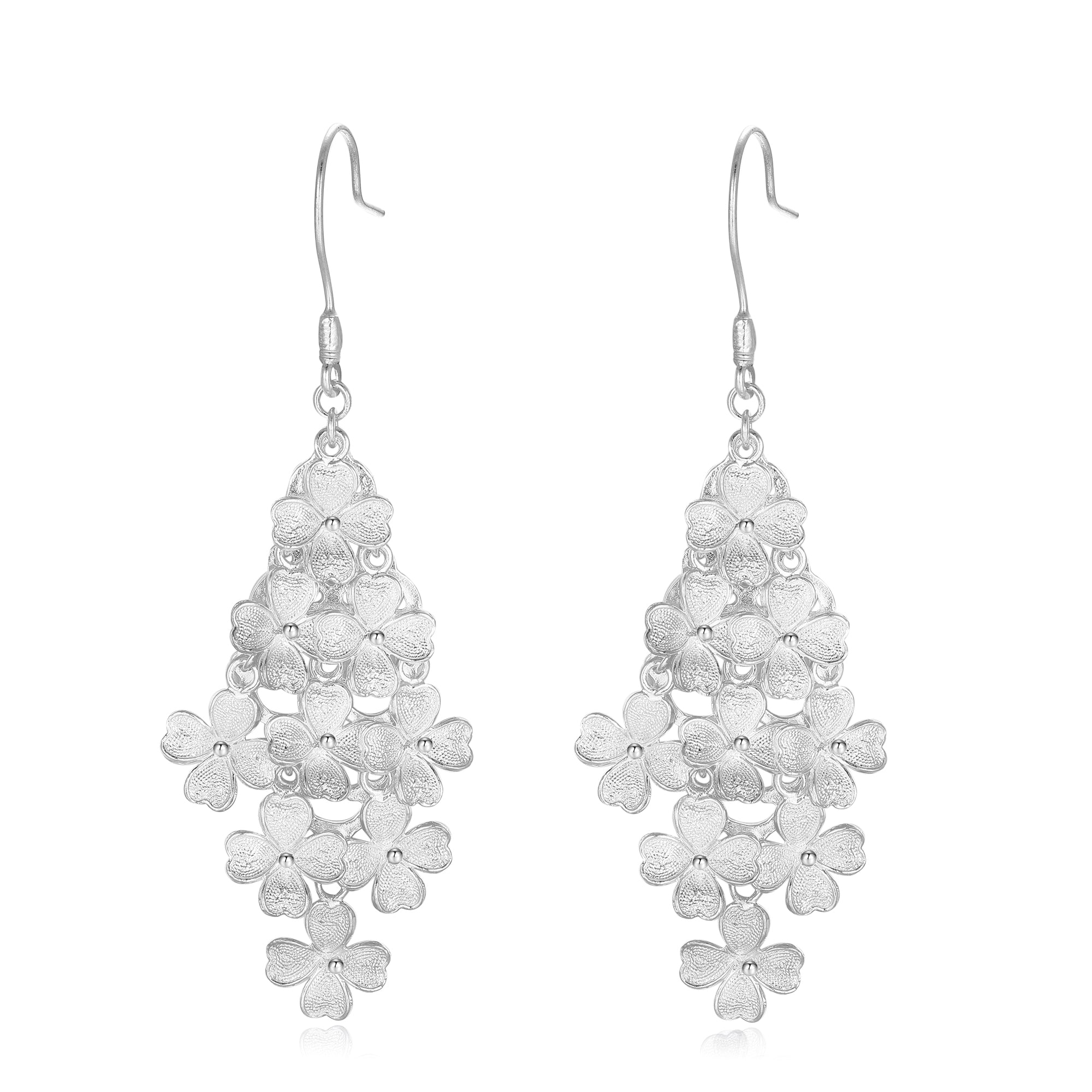 Filigree Clover Earrings 999 fine silver handmade