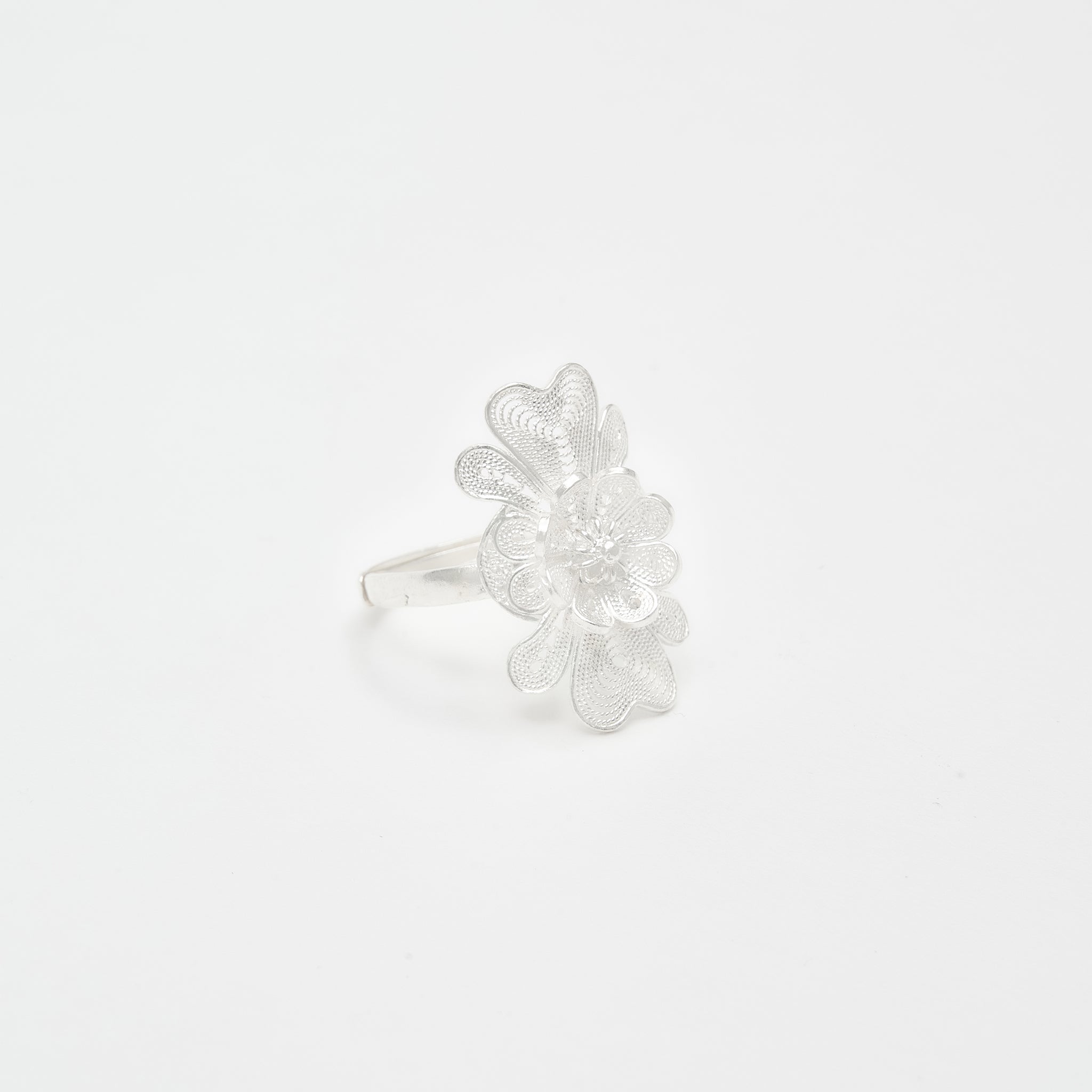 Peony Silver Filigree Ring