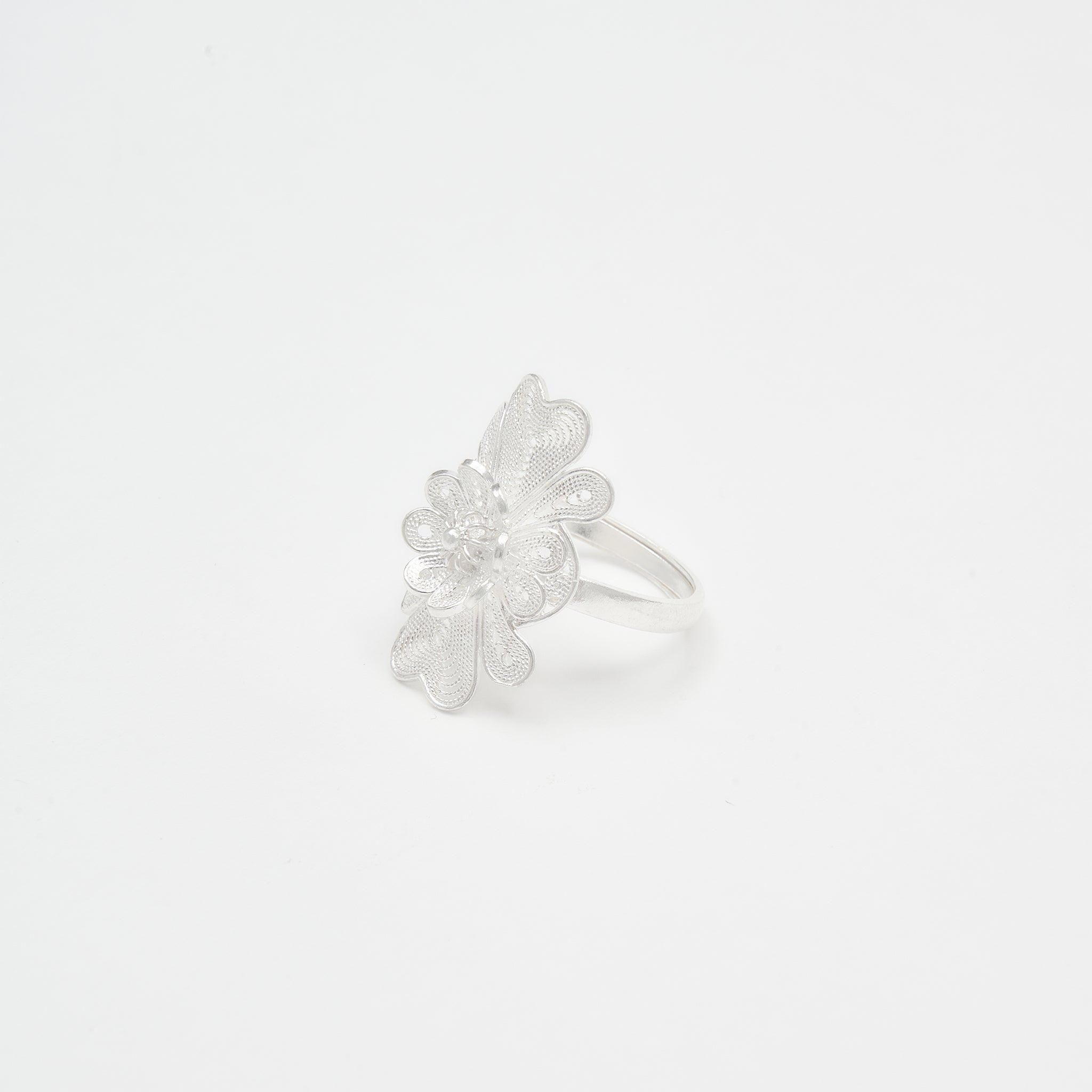 Peony Silver Filigree Ring