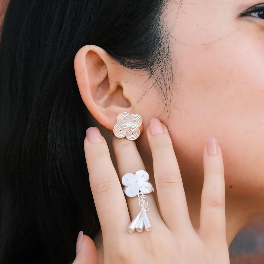 Filigree Swirl Silver Stud Earrings