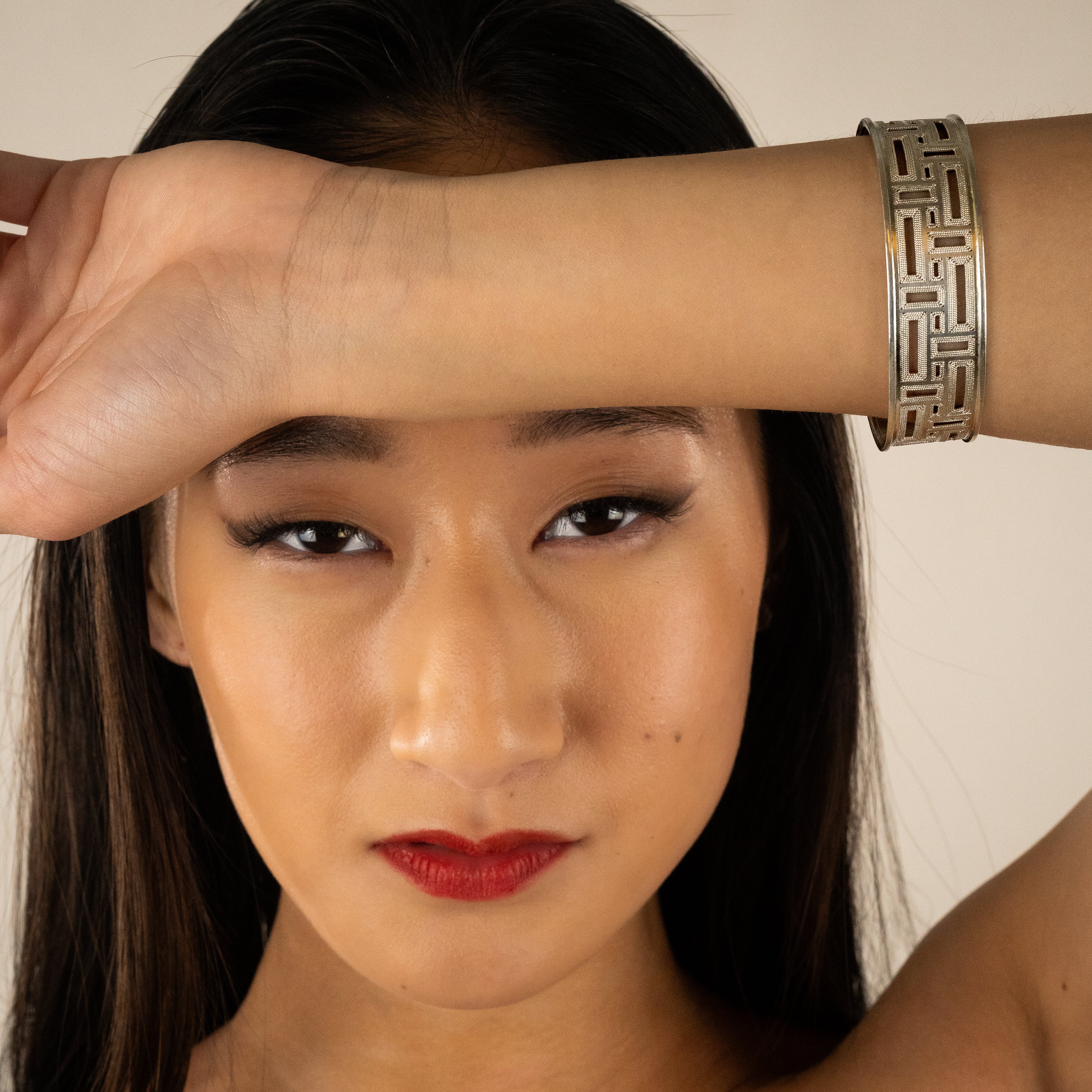 Silver Labyrinth Cuff Bracelet